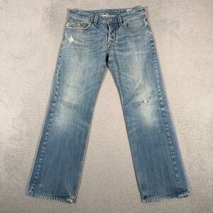 Diesel Jeans Mens 32x29 Larkee Straight Leg Denim Button Fly Distressed Faded